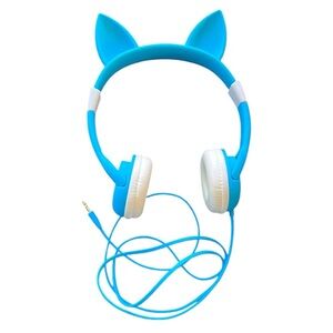 iClever BoostCare Over Ear Kids Cat Ear Adjustable Wired Headphones Blue